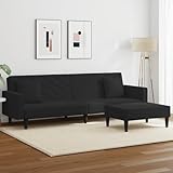 kithwjll 2-TLG. Schlafsofa-Garnitur, Schwarz Samt, 220 cm Breite, mit Kissen & Hocker, wandelbar, für Wohnzimmer, Polstermöbel