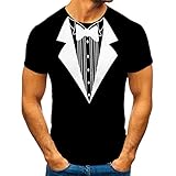 T-Shirt für Herren Lustiges Shirt mit Smoking-Aufdruck Falsche Krawatte Kurzarm Crew-Neck T-Shirt Tuxedo Kostüm Party T-Shirt Fasching & Karneval Kostüm