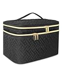 Kosmetiktasche für Damen, Tragbar und wasserdichte, Schminktasche, Große Kosmetiktasche Doppellagig mit Pinselfach, Make up Tasche für Reise, Schwarz