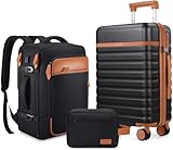 UKEIN Kofferset 3 teilig, PC Hartschale Reisekoffer Set, Haltbar Trolley Handgepäck Sets mit 4 Spinner-Rollen TSA Schloss, Der Koffer Enthält 1 Reiserucksack und 1 Kulturbeutel (Gepäck-Sets 3tlg)