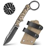 DRACHENADER Gürtelmesser SCORPION, Neck Knife mit 6,5 cm Klingenlänge aus 5Cr13MoV Stahl,Feststehendes Outdoor-Messer mit Kydex-Scheide, Kugelkette, Blackwash-Finish Klinge + Schwarzer Griff