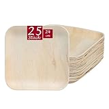 BIODORF Palmblattgeschirr | 25 Teller (24 x 24 cm Quadratisch) | Bio Einweggeschirr biologisch abbaubar Partygeschirr chemiefrei | Einweg Teller Holz | Premium Einwegteller