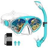 JEMULICE Taucherbrille Kinder, Schwimmbrille Kinder Schnorchelmaske für Jungen Mädchen, Tauchmaske mit Nasenabdeckung 180° Panorama HD Anti Nebel Anti-Leck Taucherbrille für Kinder 4-16 Jahre
