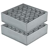 DIMJ Unterwäsche Socken Organizer - 2er Set, 48 Fächer (2x24) Schrank Schubladen Organizer, Faltbare Ordnungssystem Kleiderschrank, Aufbewahrungsboxen Kleidung, für kommode, Krawatten, Grau