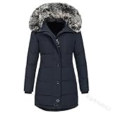 HOLLYWEED Damen Winterjacke Parka Winterjacke Steppmantel Lange Fleece Pelzjacke Pelzmantel, Schwarz, 46