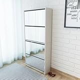 BOWEKAM Home & Garden-Schuhschrank 4-lagiger Spiegel Weiß 63x17x134 cm Möbel Wahl