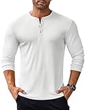 COOFANDY Herren Henley Shirt Langarmshirt Longsleeve Shirt mit Knopfleiste Henley T Shirt Langarm Shirt Gerippt Henley Pullover Slim Fit Weiß L