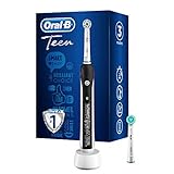Oral-B Teen Elektrische Zahnbürste/Electric Toothbrush, 3 Putzmodi inkl. Sensitiv und Bluetooth-App für Zahnpflege, Ortho-Care Aufsteckbürste für Zahnspangen, Designed by Braun, schwarz, 1 Stück