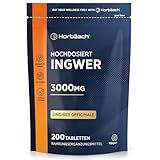 Ingwer Tabletten 3000mg Tagesdosis | 1000mg Zingiber Officinale pro Stück | Ingwerwurzel extrakt | 200 Vegane Stück | Ginger Root | von Horbaach