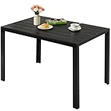 LIFERUN Gartentisch Aluminium, 110x70cm WPC Balkontisch Wetterfest, Rechteckiger Terrassentisch, Esstisch Outdoor, Hitze- und Wetterbeständig, rutschfest, Brettbreite 9cm, Schwarz