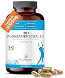Bio Flohsamenschalen Kapseln I 3000mg Tagesdosis I 180 Flohsamenschalen-Kapseln hochdosiert I laborgeprüft I Bio Flohsamenschalen Pulver I Ohne Zusätze I PlantDEA