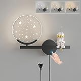 LED Wandleuchte Dimmbar mit Touch Schalter Kinderzimmer Wandlampe mit Kabel Stecker Modern Kinder Schlafzimmer Nachttischlampe 8W Astronaut Nachtlampe Innen Wandbeleuchtung Für Wohnzimmer Flur