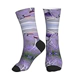 Lavender Field Bike Herrensocken, atmungsaktiv, sportlich, lässig, mittelhohe Wadensocken, bedrucktes Polyester, Outdoor, Wandern, Walking-Socken, 2, Schwarz, 32 EU, Einheitsgröße