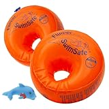 Flipper SwimSafe 1024 - Schwimmhilfe für Babys ab 1 Jahr, Schwimmflügel mit unzerbrechlichem PE-Schaumkern, inklusive Delfin Spielzeug, Orange