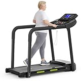 Walking Pad für Senioren, Klappbares Laufband mit Haltegriff & App, Elektrisches Laufband bis 135kg, Gelenkschonend & Leise mit LED