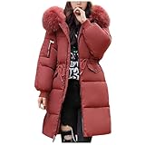 Wintermantel Damen Lang Winterjacke Warm Daunenjacke Elegant Übergangsmantel Gefüttert Winterparka Winter Mantel Parka Steppmantel Reißverschluss Daunenmantel mit Kapuze