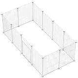 LANGXUN DIY Kleintier-Laufstall Mit Tür - Kaninchen- & Meerschweinchenkäfig, Welpen- & Kätzchen-Gehege | Tragbarer Metalldraht-Hofzaun für Innen & Außen (43x32 12pcs Weiß)