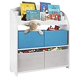 ONVAYA® Kinder-Bücherregal Finn Weiß | Kinderregal mit Boxen | Aufbewahrung von Büchern und Spielzeug | Organizer für Kinderzimmer (Bücherregal Blau)