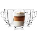 Glasmark KROSNO 1992 Gläser Set Kaffeegläser Teegläser Mit Henkel 6 Stück 300 ml Kaffee Tee Latte Glas Teetassen Glasbecher Trinkglas Spülmaschinengeeignet Ala