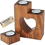 Plogis Herz Teelichthalter Holz - 3er Set aus 15cm Akazie - Kerze Jahrestag Geschenk für Sie - Holzherz Deko Geschenke für Mama Freundin Hochzeit - Holz Herz Liebesgeschenke für Frauen