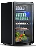 Devoko 93L Getränkekühlschrank mit Glastür und interner LED-Beleuchtung, mit höhenverstellbaren Regalen, kompakter Kühlschrank für Cola, Bier, Wein, ideal für Haushalt, und Büro, Schwarz