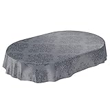 ANRO Wachstuchtischdecke Wachstuch Wachstischdecke Tischdecke abwaschbar Ranken Barock Arabeske Anthrazit Oval 140 x 180cm