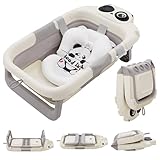 Baby Badewanne Set mit Thermometer Kleine Faltbare 40X70cm Lang XL Antirutsch TPE PP Material mit Badewanneneinsatz füR Zuhause Mobile Garten Portable Camping Flexi Kleinkind Neugeborene ab 0 Monate