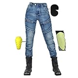 SHUOJIA Motorradhose Damen, Motorrad Jeans Damen Aus Aramidfaser,Motorrad Schutzhose Hose Mit Protektoren (Blue Female-B,L)