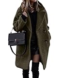 ORANDESIGNE Damen Winter Mäntel Flauschig Fleece Revers Lange Ärmel Button Down Warm Kunstpelz Oberbekleidung Sherpa Jacke Strickjacke A Armeegrün M