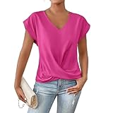 Weisses T Shirt Damen Gelbes Tshirt Oversize Shirt Damen Oversized Tshirt Damen Neon Shirt Wickelshirt Damen Tshirt Schwarz Damen Long Top Damen Lang Longshirt Damen Lässig Rosa S