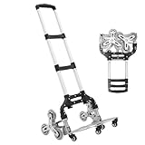 Sackkarre Treppensteiger, Klappbar Treppensackkarre mit wasserdichte Leinwand Tasche, Höhenverstellbar Transportkarre Staplerkarre bis 75 kg, Transportwagen für Umzug & Schwere Gegenstände