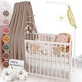lilimaus Betthimmel Babybett Hellbeige [inkl. Himmelstange] - Himmel Babybett aus 100% Baumwolle Musselin Handmade - Betthimmel Mädchen & Jungen - Himmelbett Vorhänge mit Stange - Kinder Babyzimmer