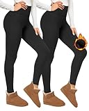 CAMPSNAIL 2er Pack Thermo Leggings Damen Im Winter, Gefüttert High Waist Thermohose Dicke Warm Fleece Leggins Blickdicht Für Sport (Schwarz/Schwarz,L/XL)