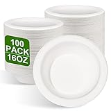greensight 100 Stück Pappschalen Einweg Suppenschalen 470ML Zuckerrohr Einweggeschirr Suppenteller Einwegsuppenschale Schälchen Bio Party Rund Weiß Kompostierbare Einwegteller tief