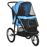 PawHut Hundebuggy, Katzenbuggy mit Reflektoren, Faltbarer Hundewagen mit Aufbewahrungskorb, Sonnenschutz, Netzfenster, Hundetrolley für Kleine und Mittle Hunde, Oxford, Blau
