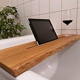 Handgefertigte Badewannenablage Holz ∣ 75 x 20 cm ∣ Tablet Halterung ∣ Entspannung und Luxus für Badezimmer Deko mit dem Badewannentablett als Badaccessoires