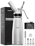 SimCoker Sahnespender,Aluminium Sahnesiphon 500ml,inklusive Ersatzteile 3 Spritztüllen,4 Injektorspitzen und 1 Reinigungbürste,Schlagsahnebereiter,Deutsche Anweisungen