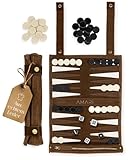 Amari ® Reise Backgammon - Rollbares Backgammon für Reisen und Unterwegs – Back Gammon Hochwertig, Backgammon Koffer Spiel Reisespiel Reisebackgammon Leder