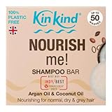 KinKind Shampoo Bar – NOURISH Me! Festes Shampoo Bar | Normales, trockenes und graues Haar | Kokosnuss- und Arganöl für das Haar| Bis zu 50 Haarwäschen – Vegan