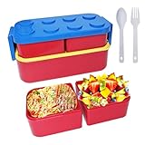 Brotdose Kinder Doppellagige, 1300 ML Brotdose Kinder mit 2 Fächern, Lunch-box Kinder, Schule Jausenbox, Snackbox MäDchen & Jungen (Rot)