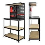 Froadp Werkbank Werkstatt aus Stahl mit Lochrückwand Organizer Werktisch Montagetisch Werkstattwand Werkzeugschrank mit Doppelboden Ablagefächer für Lager Werkstätten Garagen Keller (81x41x155cm)
