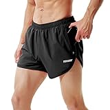 TENJOY Herren Laufshorts Gym Athletic Workout Shorts für Männer 7,6 cm Sportshorts mit Reißverschlusstasche Schwarz XL