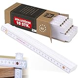 Metrie BLOCK72 Holz Zollstock/Zollstöcke 10x Stück|2m langer Gliedermaßstab, Meterstab mit Duplex-Teilung - Weiß