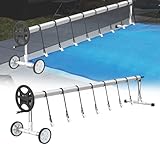 HENGMEI Pool Aufroller Poolfolienaufroller Aufrollsystem 3-5,70 m Aufrollvorrichtung inkl. Befestigung und Rollen für Solarfolien, Pool Planen und Abdeckungen von 300 bis 570 cm
