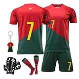 Pardofelis Fußball Trikot für Kinder, Trikot Nr. 7 Fußballtrikots Fussball T-Shirt Shorts Socken und Schienbeinschoner Set, Outdoor Football Jersey für Junge Anzug (Rot Grün, 28)