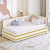 VSOGA Polsterbett Sofabett 90 * 200 Multifunktionsbett mit Lattenrost Hautfreundlicher Samtstoff Beige