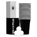 RedCupShop® Bierpong Becher Set | 25 Cups & 4 Bälle | Spülmaschinenfest & Wiederverwendbar | 473ml/16oz Partybecher (25x Schwarz)