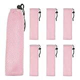 sourcing map 6 x Tragetaschen aus Stroh, tragbare Besteckhülle, Essstäbchenetui, Utensilientasche für Zuhause, Reisen, Outdoor, Aufbewahrung, Gabel, Löffel, Essstäbchen, S & Rosa