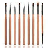 Ouligay 9 Stück Professionelle Nagel Pinsel Nail Art Pinsel Set Pinsel für Gelnägel Nail Art Brushes für Nail Art Design Painting Salon, Nageldesign Nagel Fußpflege (Braun)