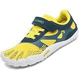 SAGUARO Kinder Barfußschuhe Jungen Atmungsaktiv Traillaufschuhe für Mädchen Sommer Unisex Zehenschuhe Outdoor rutschfest Freizeitschuhe Gelb 31 EU